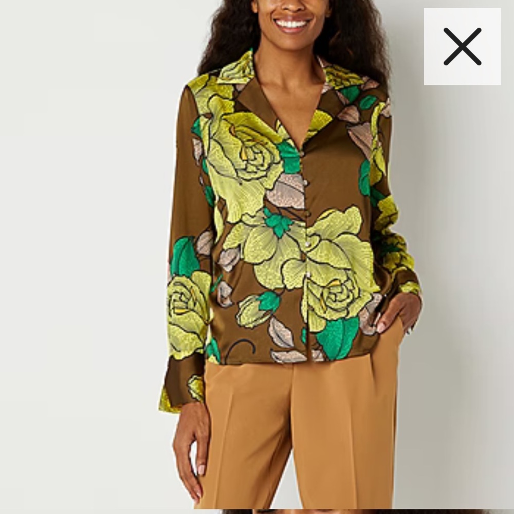 Worthington Womens Long Sleeve Camp Shirt NWT